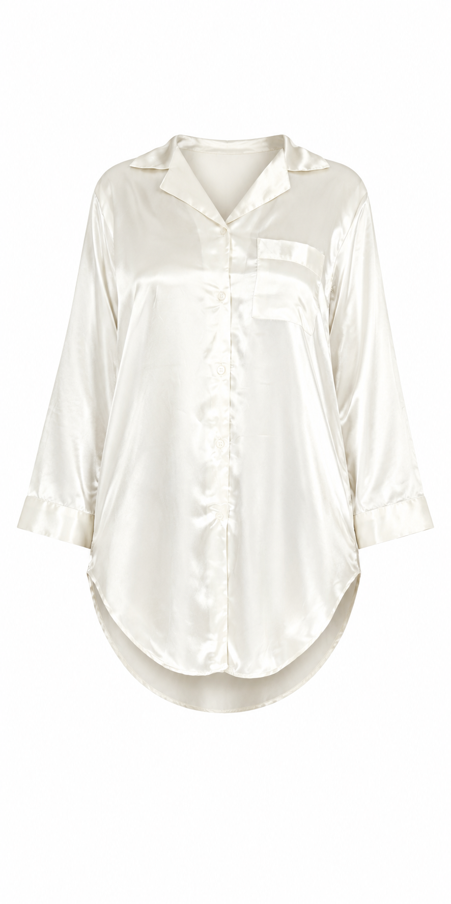 Women's Satin Nightgown Sleep Shirt Silky Button Down Nightshirt with Full Sleeves, V-Neck, Chest Pocket, Soft Loungewear