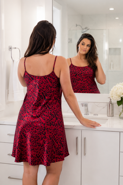 Up2date Fashion Women’s Printed Satin Chemise Nightgown,  Adjustable Strap Silky Slip Nightie Sleepwear