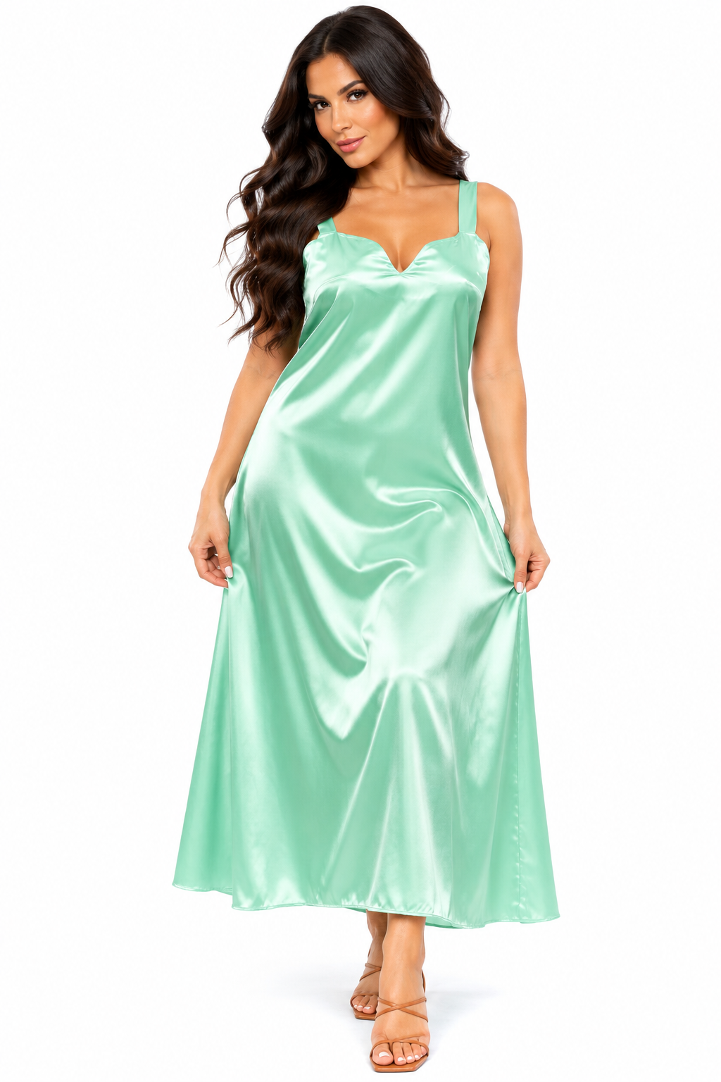 Up2date Fashion Silky Nightgown for Women Long Satin Slip Dress Nightdress Silky Vneck Wide Strap Chemise Soft Nightwear
