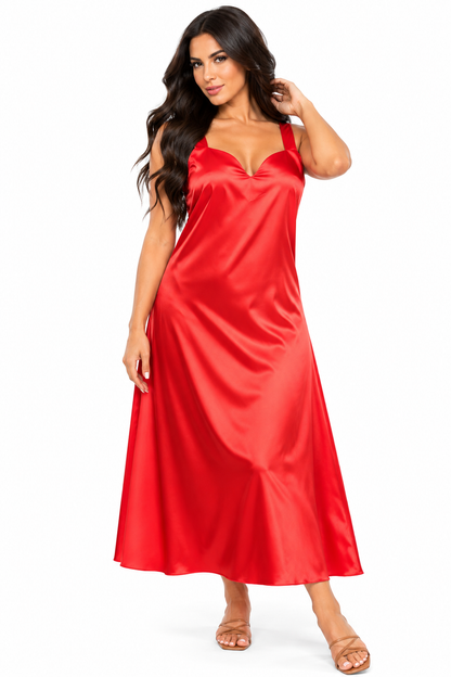 Up2date Fashion Silky Nightgown for Women Long Satin Slip Dress Nightdress Silky Vneck Wide Strap Chemise Soft Nightwear