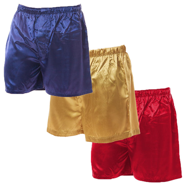 Men's Shorts / Boxers, Satin, 3-Piece Multicolor Combo Pack (MCS01-A)