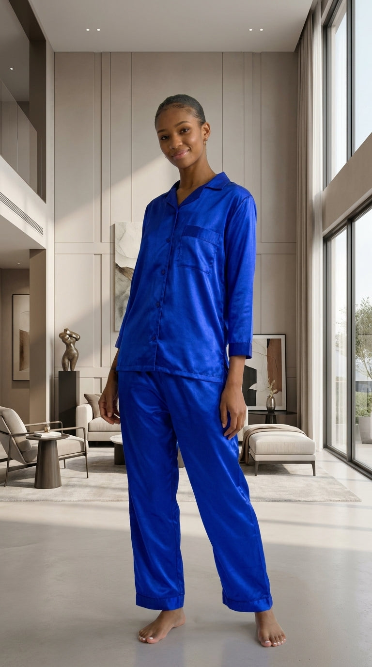 Up2date Fashion Women's Satin Pajama Set 2-Piece Long Sleeve Button Down Sleepwear Silky V-neck PJ Set with Pants