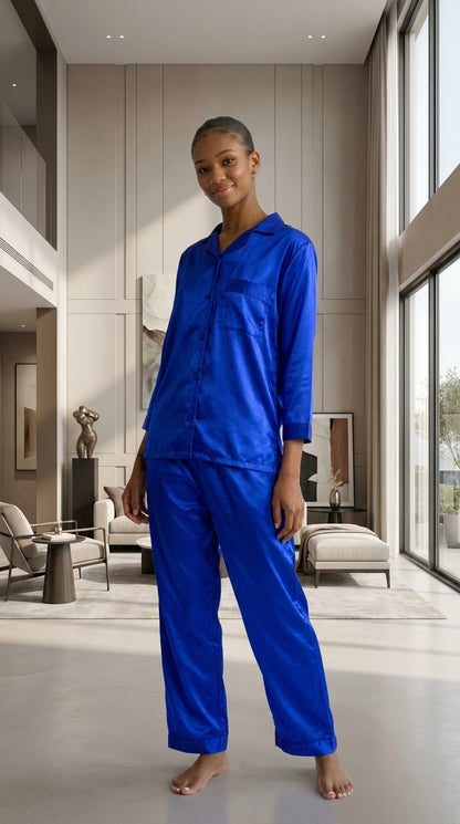 Up2date Fashion Women's Satin Pajama Set 2-Piece Long Sleeve Button Down Sleepwear Silky V-neck PJ Set with Pants