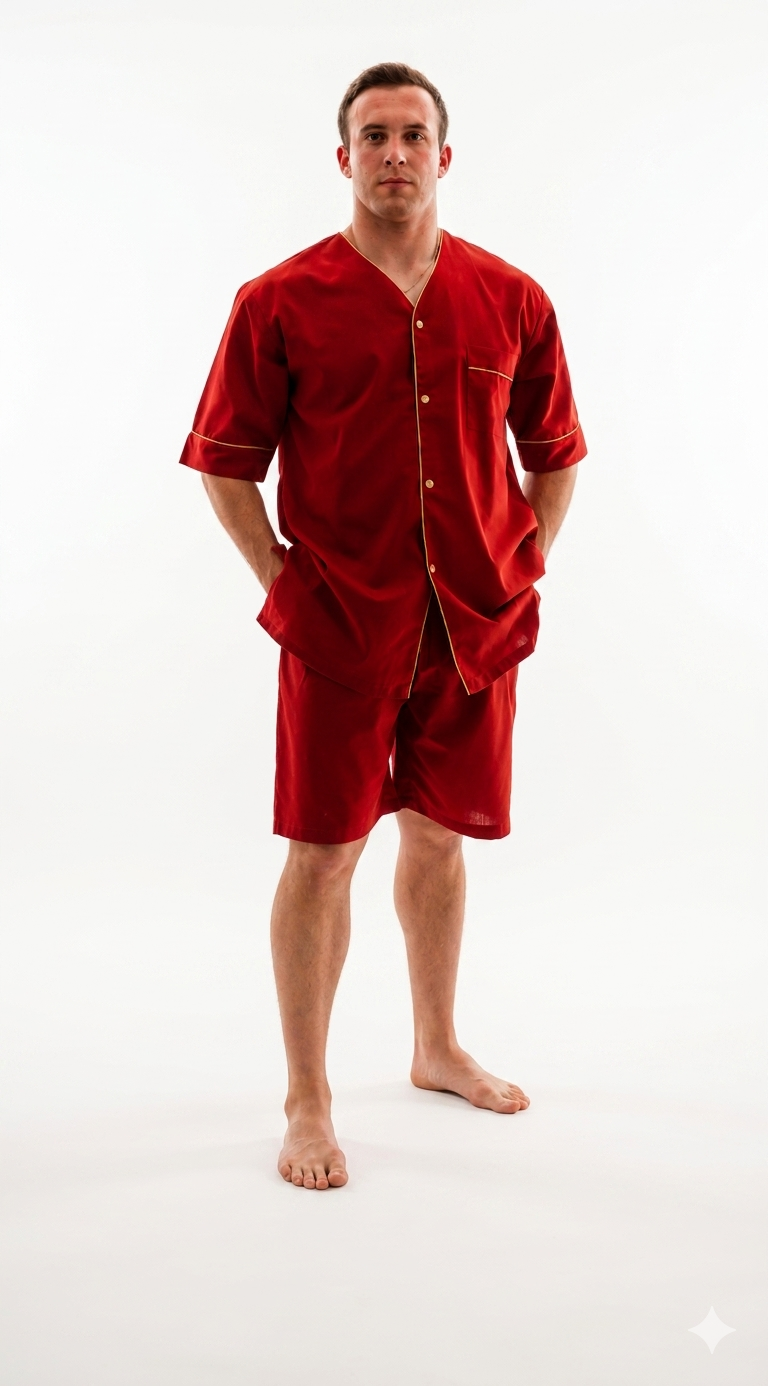 Up2date Fashion Men's Woven Short Sleeves Pajama Set with Shorts Lightweight Loungerwear