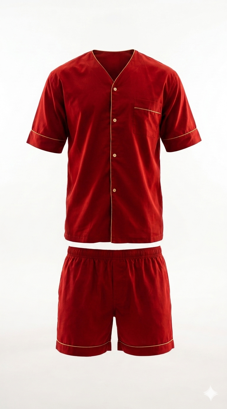 Up2date Fashion Men's Woven Short Sleeves Pajama Set with Shorts Lightweight Loungerwear