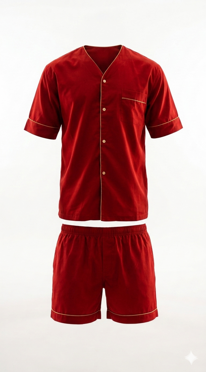 Up2date Fashion Men's Woven Short Sleeves Pajama Set with Shorts Lightweight Loungerwear