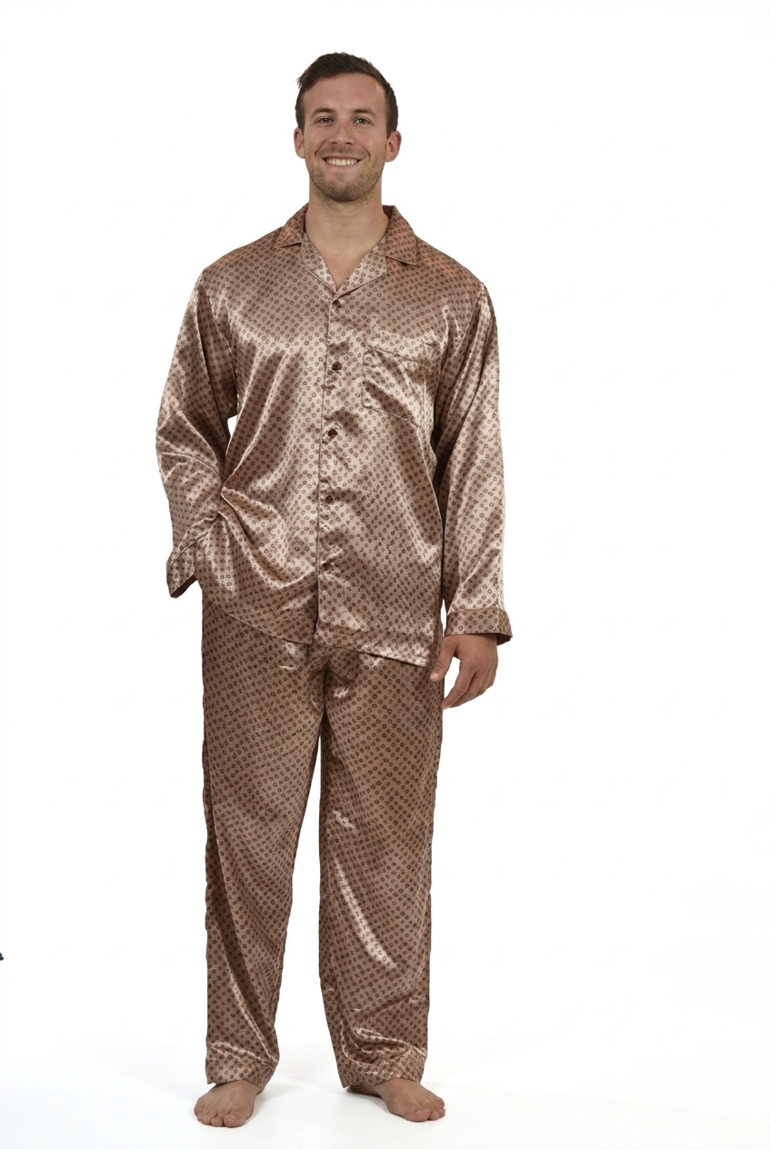 Up2date Fashion Pajamas Set Mens Silk Satin Long Sleeve Loungewear Two-Piece Sleepwear Button-Down Pj with Full Pants