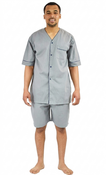 Up2date Fashion Men's Woven Short Sleeves Pajama Set with Shorts Lightweight Loungerwear