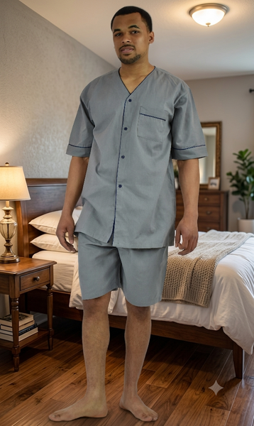 Up2date Fashion Men's Woven Short Sleeves Pajama Set with Shorts Lightweight Loungerwear