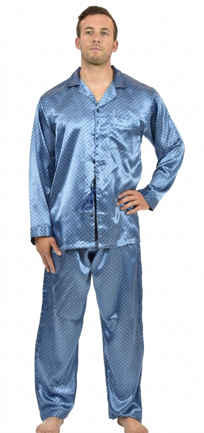 Up2date Fashion Pajamas Set Mens Silk Satin Long Sleeve Loungewear Two-Piece Sleepwear Button-Down Pj with Full Pants