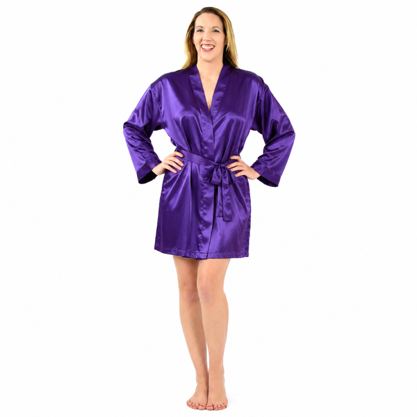 Up2date Fashion Silky Robes for Women Short Lightweight Nightgown Satin Full Sleeves Classic Bathrobe Wedding Bridesmaid