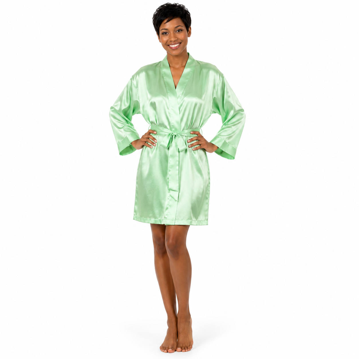 Up2date Fashion Silky Robes for Women Short Lightweight Nightgown Satin Full Sleeves Classic Bathrobe Wedding Bridesmaid