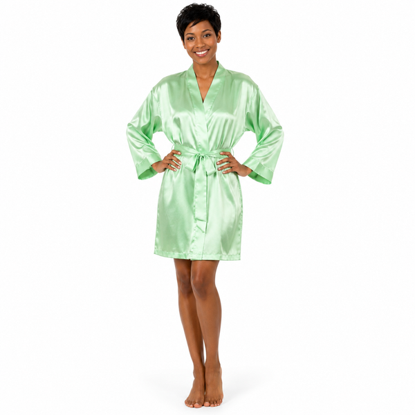Up2date Fashion Silky Robes for Women Short Lightweight Nightgown Satin Full Sleeves Classic Bathrobe Wedding Bridesmaid