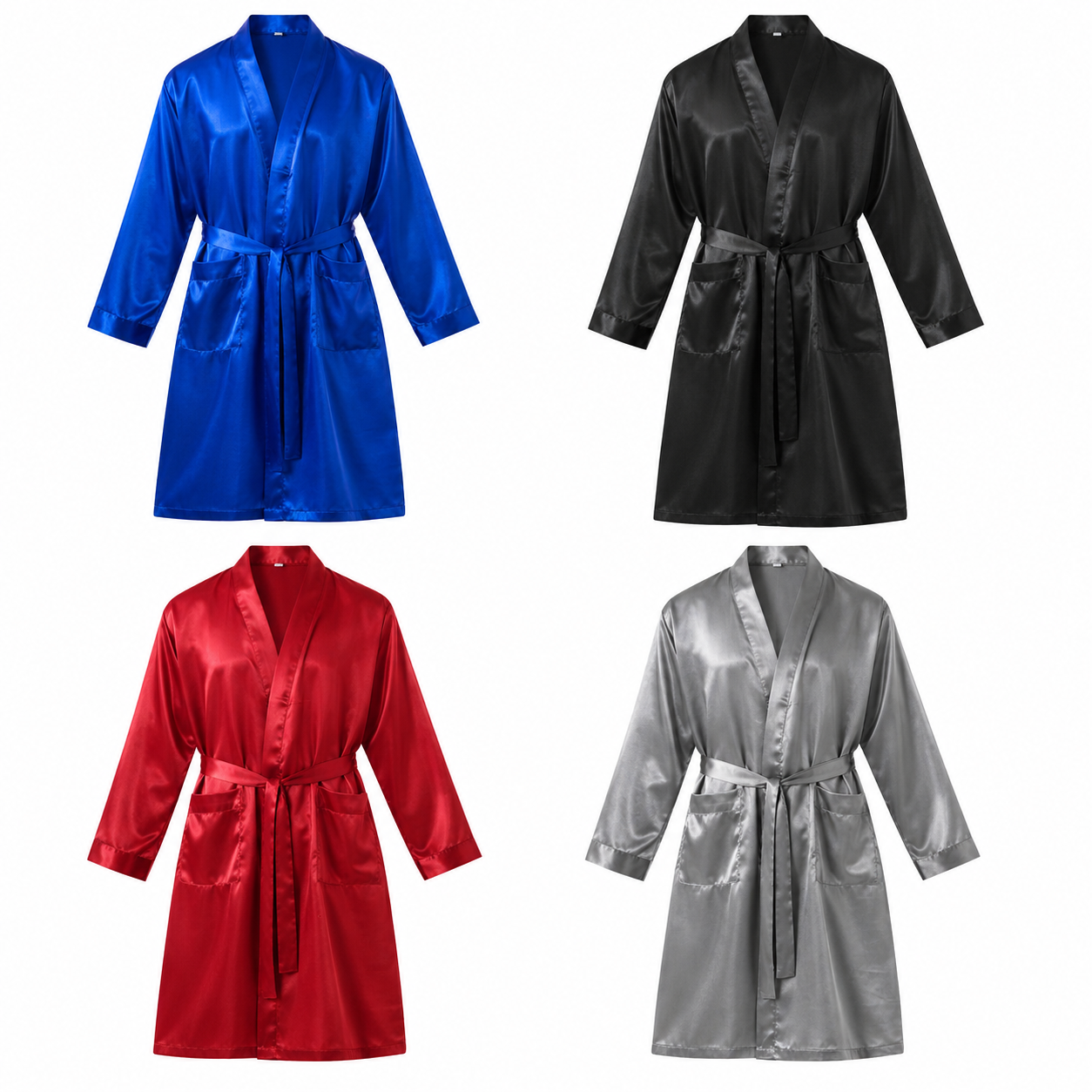 Men’s Satin Robe with 2 Front Pockets, Lightweight Silky Lounge Bathrobe Sleepwear, Style-Gwn51