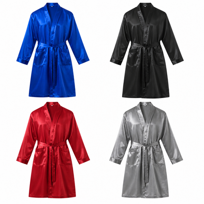 Men’s Satin Robe with 2 Front Pockets, Lightweight Silky Lounge Bathrobe Sleepwear, Style-Gwn51
