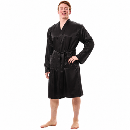 Men’s Satin Robe with 2 Front Pockets, Lightweight Silky Lounge Bathrobe Sleepwear, Style-Gwn51