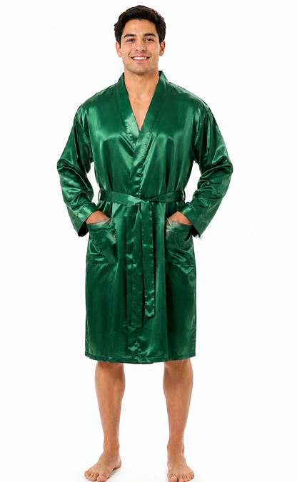 Men’s Satin Robe with 2 Front Pockets, Lightweight Silky Lounge Bathrobe Sleepwear, Style-Gwn51