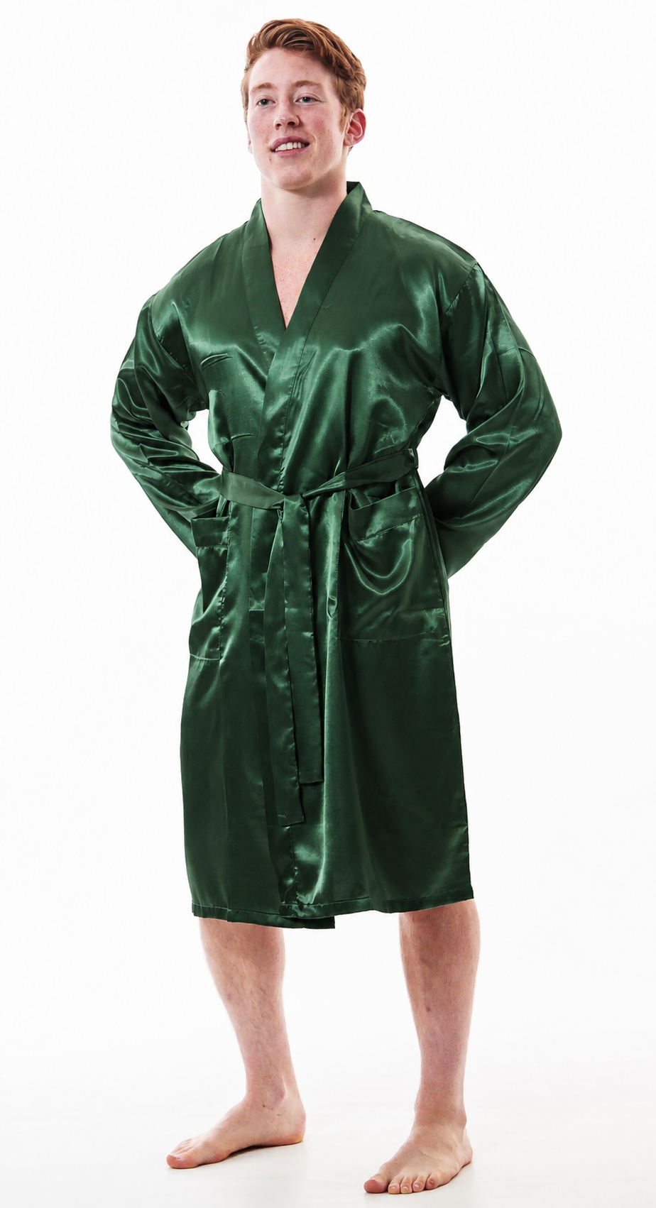 Men’s Satin Robe with 2 Front Pockets, Lightweight Silky Lounge Bathrobe Sleepwear, Style-Gwn51