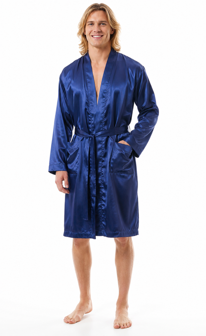 Men’s Satin Robe with 2 Front Pockets, Lightweight Silky Lounge Bathrobe Sleepwear, Style-Gwn51