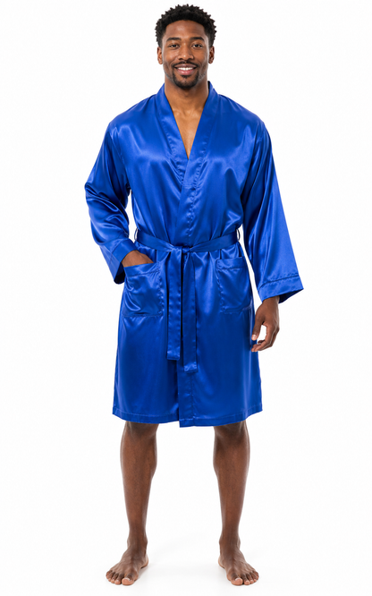 Men’s Satin Robe with 2 Front Pockets, Lightweight Silky Lounge Bathrobe Sleepwear, Style-Gwn51