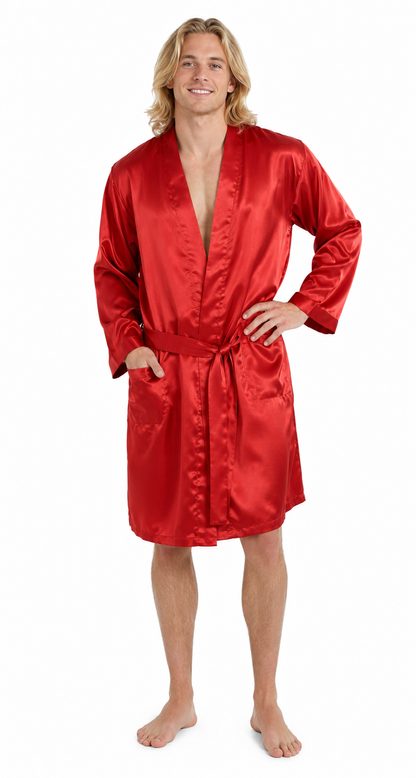 Men’s Satin Robe with 2 Front Pockets, Lightweight Silky Lounge Bathrobe Sleepwear, Style-Gwn51