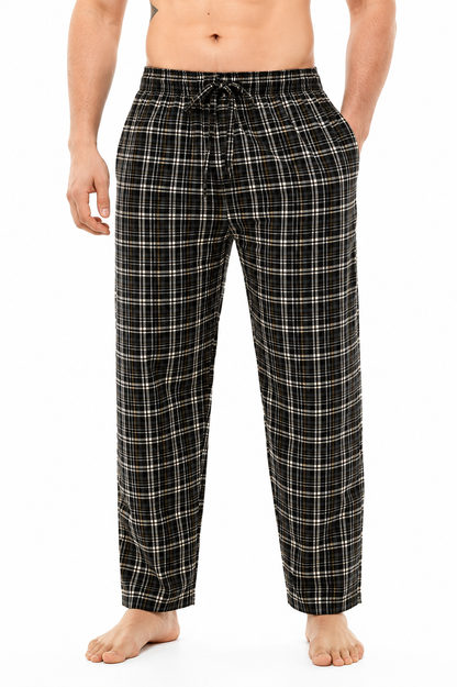 Men's Cotton Poplin Straight-Fit Pajama Pants with Pockets, Elastic Waist, Drawstring