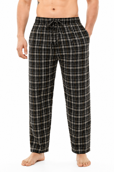 Men's Cotton Poplin Straight-Fit Pajama Pants with Pockets, Elastic Waist, Drawstring