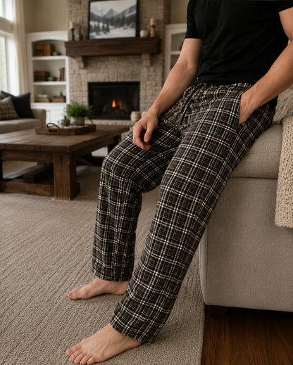 Men's Cotton Poplin Straight-Fit Pajama Pants with Pockets, Elastic Waist, Drawstring