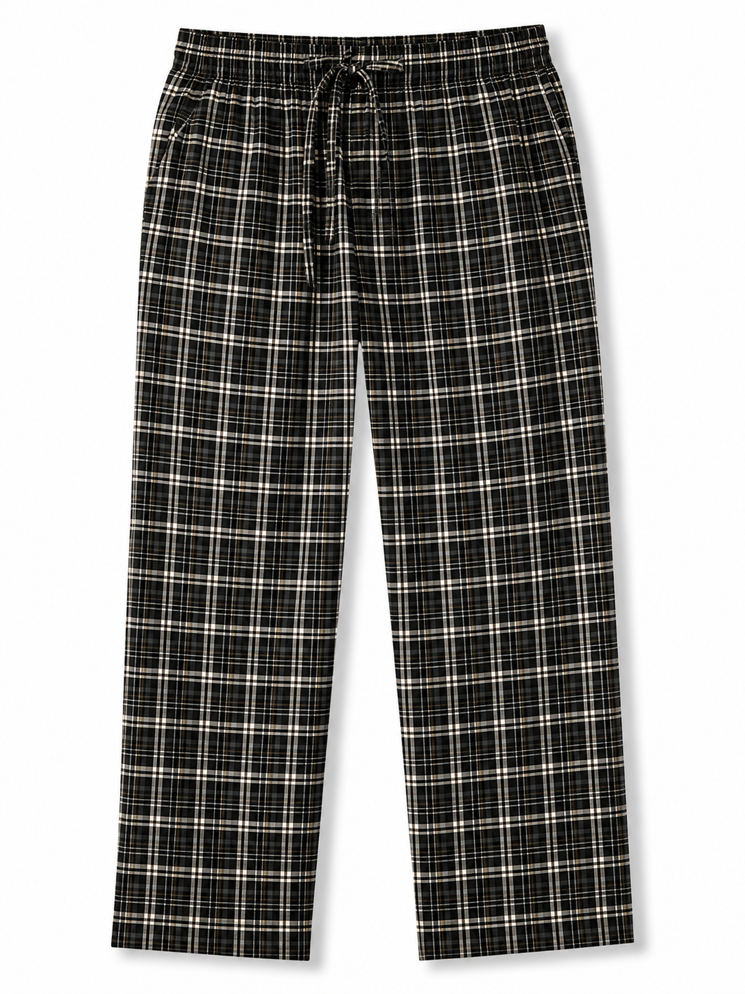 Men's Cotton Poplin Straight-Fit Pajama Pants with Pockets, Elastic Waist, Drawstring