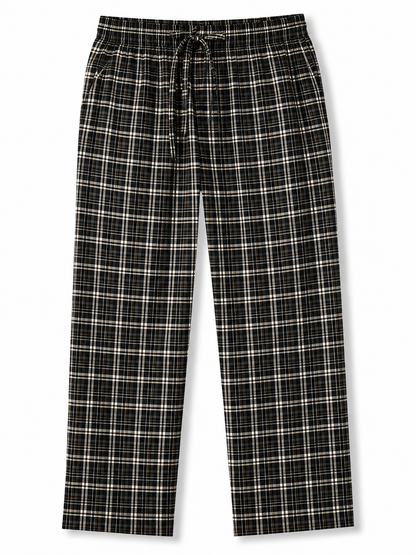 Men's Cotton Poplin Straight-Fit Pajama Pants with Pockets, Elastic Waist, Drawstring
