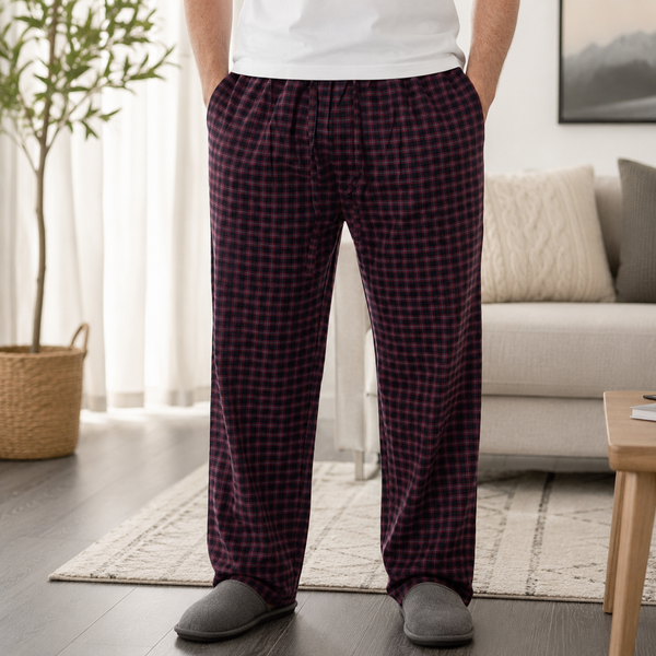 Men's Cotton Poplin Straight-Fit Pajama Pants with Pockets, Elastic Waist, Drawstring