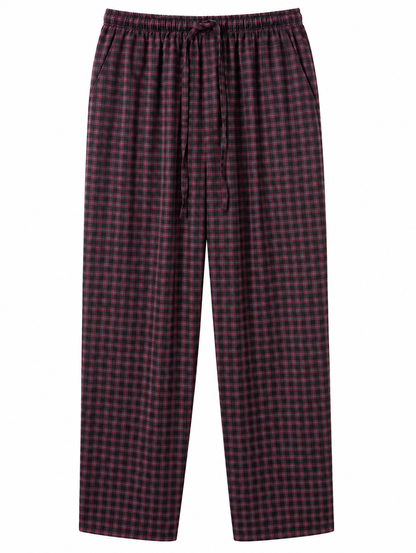 Men's Cotton Poplin Straight-Fit Pajama Pants with Pockets, Elastic Waist, Drawstring