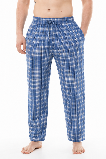 Men's Cotton Poplin Straight-Fit Pajama Pants with Pockets, Elastic Waist, Drawstring
