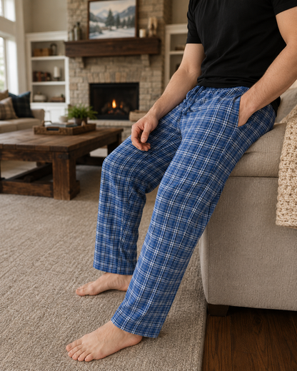 Men's Cotton Poplin Straight-Fit Pajama Pants with Pockets, Elastic Waist, Drawstring
