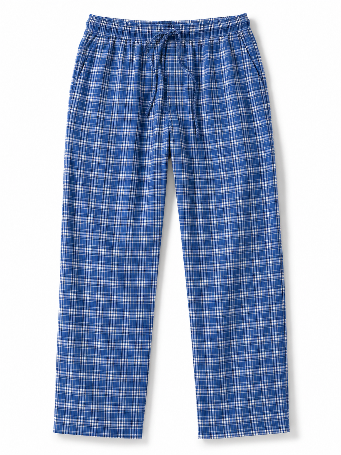 Men's Cotton Poplin Straight-Fit Pajama Pants with Pockets, Elastic Waist, Drawstring