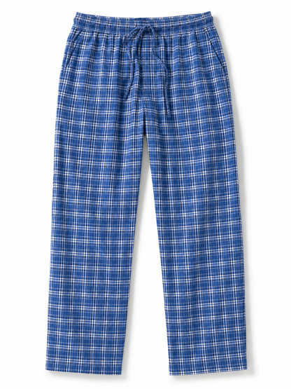 Men's Cotton Poplin Straight-Fit Pajama Pants with Pockets, Elastic Waist, Drawstring