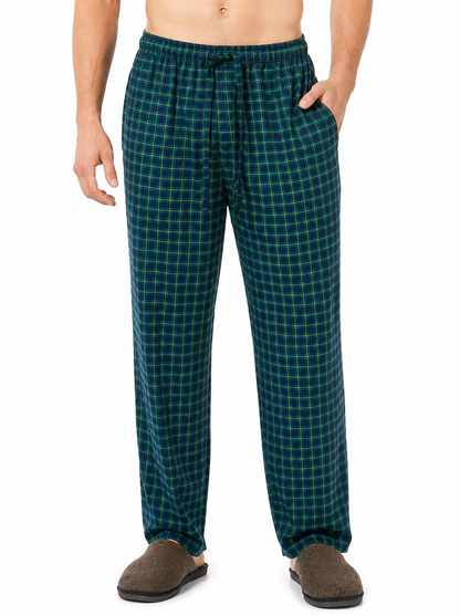 Men's Cotton Poplin Straight-Fit Pajama Pants with Pockets, Elastic Waist, Drawstring