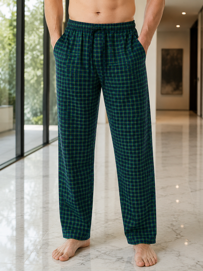 Men's Cotton Poplin Straight-Fit Pajama Pants with Pockets, Elastic Waist, Drawstring