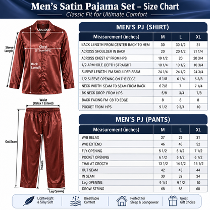 Pajamas Set Mens Silky Satin Pajamas Long Sleeve Loungewear 2-Piece Sleepwear Button-Down PJ with Long Pants