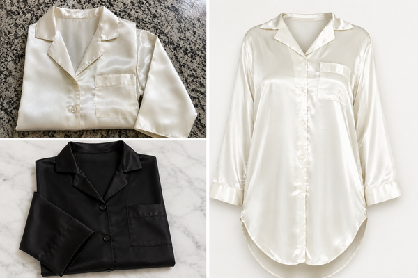 Women's Satin Nightgown Sleep Shirt Silky Button Down Nightshirt with Full Sleeves, V-Neck, Chest Pocket, Soft Loungewear