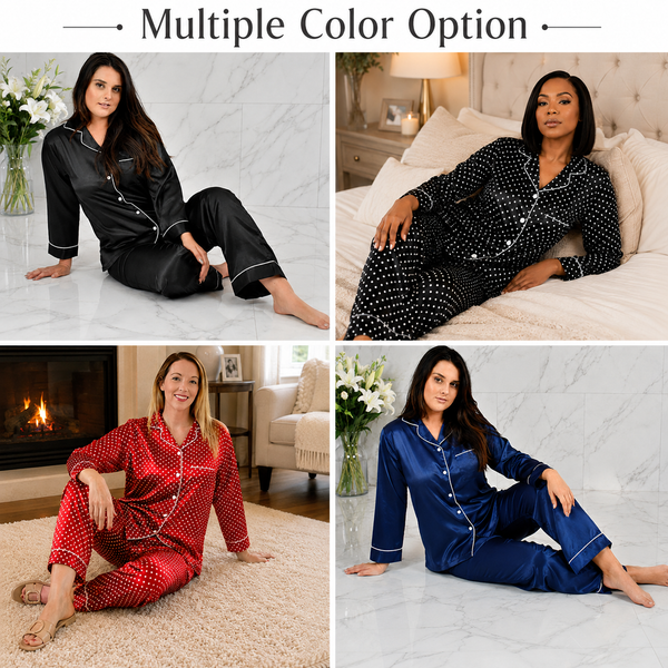 Women's Pajama Set / Pajamas / Pyjamas / PJs, Satin, Long Button-Down