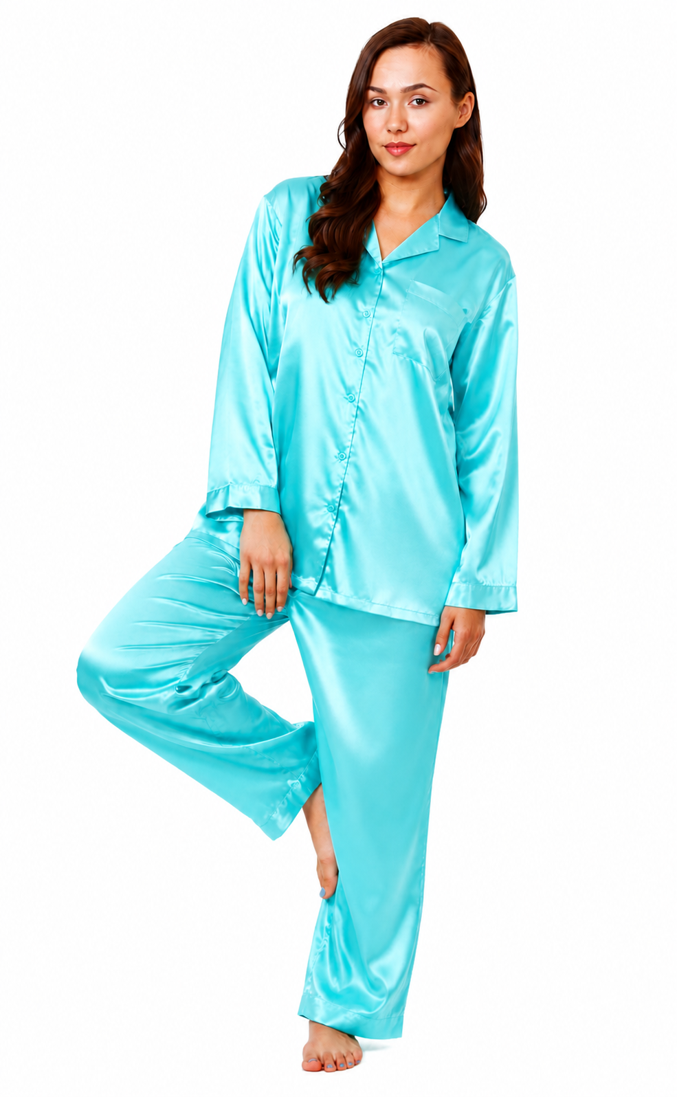 Up2date Fashion Women's Satin Pajama Set 2-Piece Long Sleeve Button Down Sleepwear Silky V-neck PJ Set with Pants