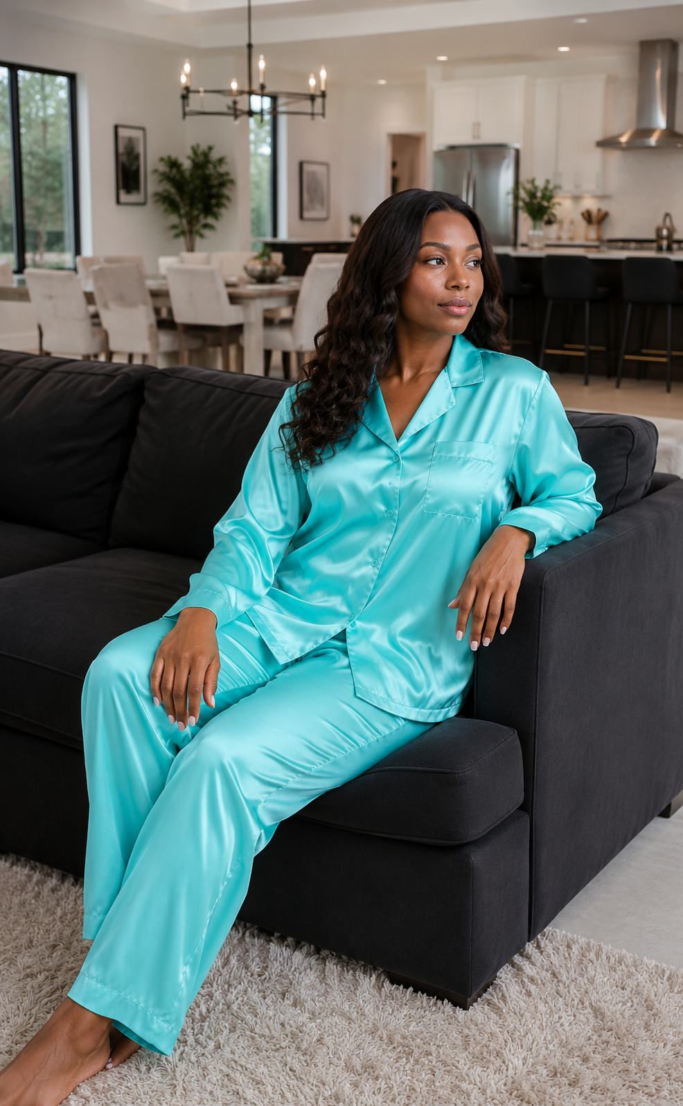 Up2date Fashion Womens Silk Satin Pajamas Set Long Sleeve with Pants Button Down Sleepwear 2 Piece Lounge Set Pj Set
