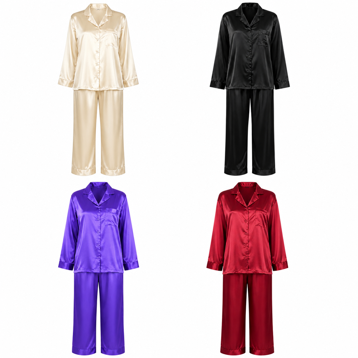 Up2date Fashion Womens Silk Satin Pajamas Set Long Sleeve with Pants Button Down Sleepwear 2 Piece Lounge Set Pj Set