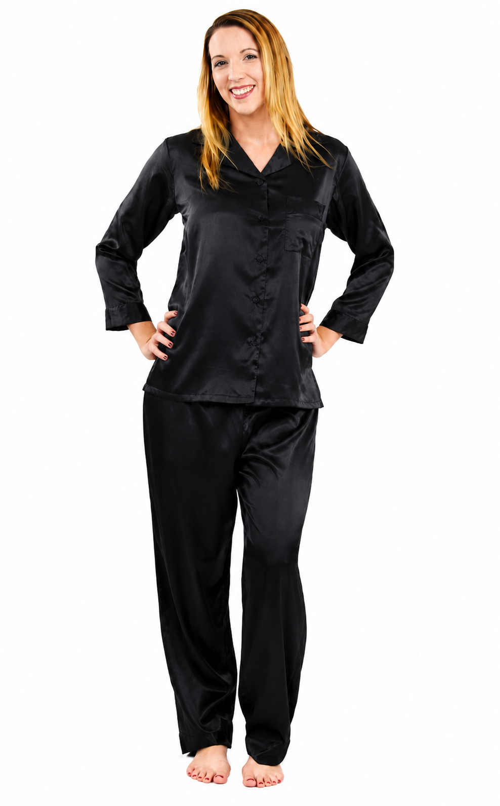 Up2date Fashion Womens Silk Satin Pajamas Set Long Sleeve with Pants Button Down Sleepwear 2 Piece Lounge Set Pj Set