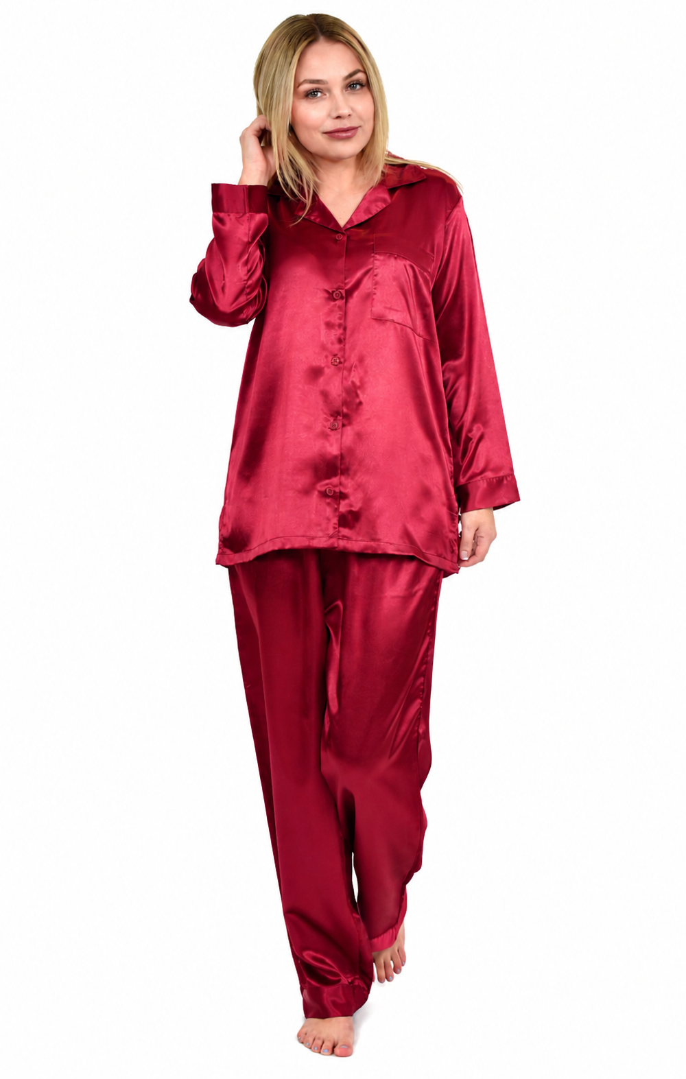 Up2date Fashion Womens Silk Satin Pajamas Set Long Sleeve with Pants Button Down Sleepwear 2 Piece Lounge Set Pj Set