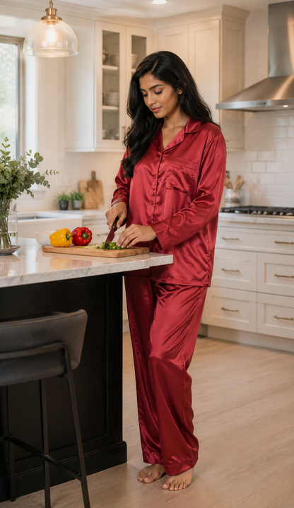 Up2date Fashion Womens Silk Satin Pajamas Set Long Sleeve with Pants Button Down Sleepwear 2 Piece Lounge Set Pj Set