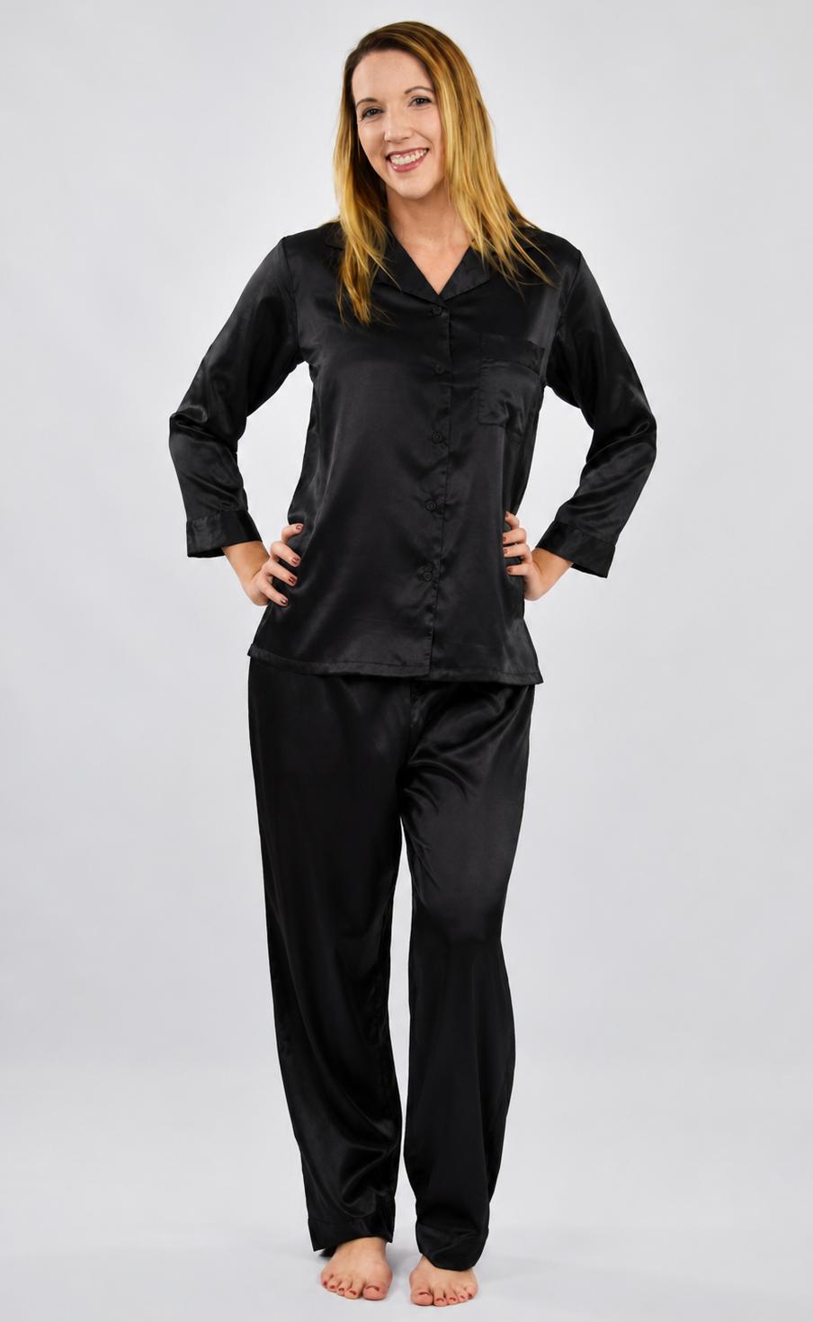 Up2date Fashion Women's Satin Pajama Set 2-Piece Long Sleeve Button Down Sleepwear Silky V-neck PJ Set with Pants