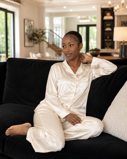 Up2date Fashion Womens Silk Satin Pajamas Set Long Sleeve with Pants Button Down Sleepwear 2 Piece Lounge Set Pj Set