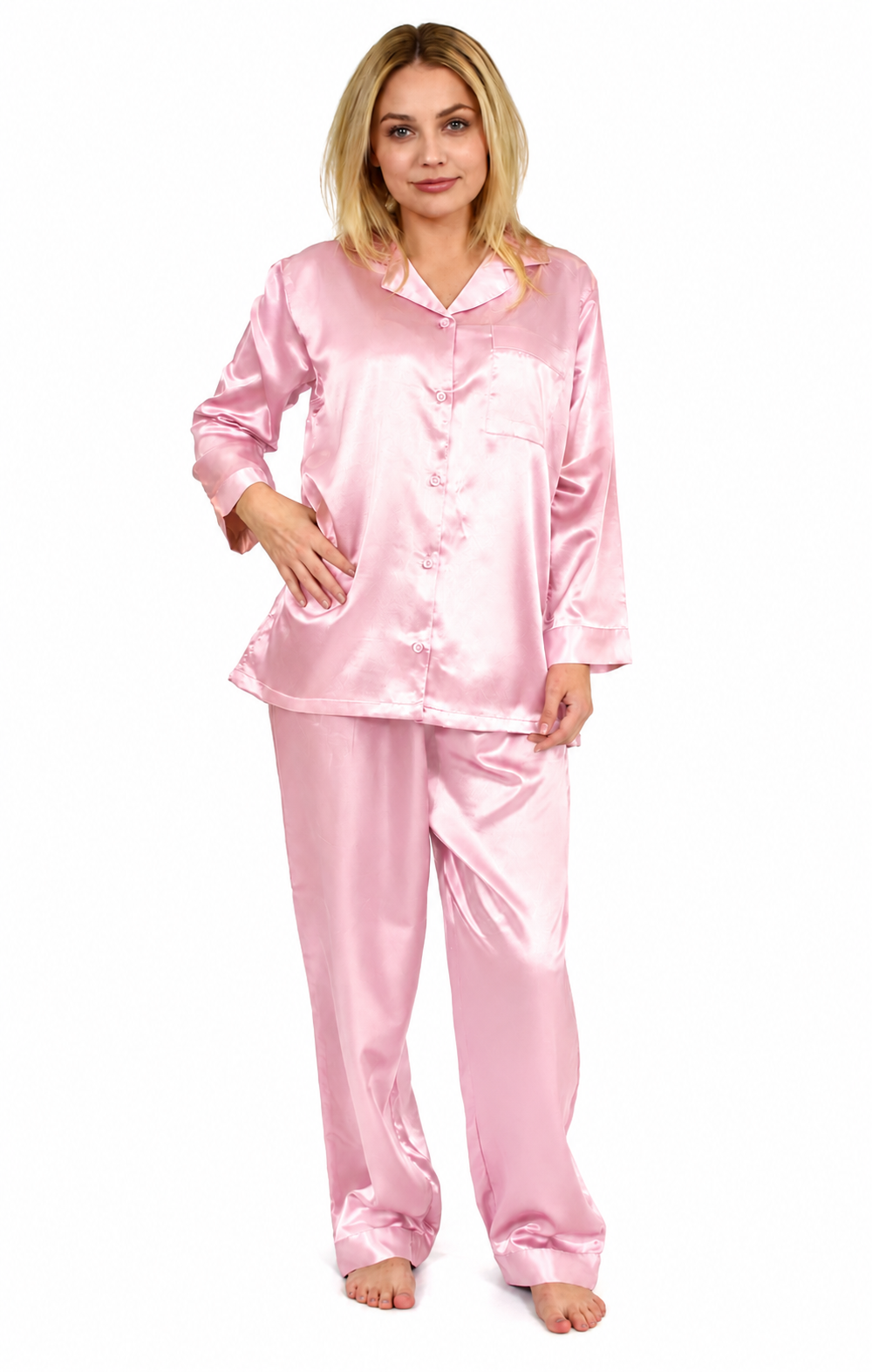 Up2date Fashion Women's Satin Pajama Set 2-Piece Long Sleeve Button Down Sleepwear Silky V-neck PJ Set with Pants